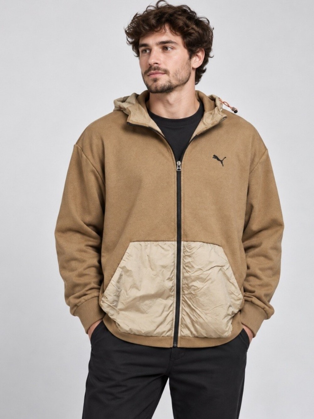PUMA Open Road Full Zip Jacket Brown Beige Fleece Men's Size XL